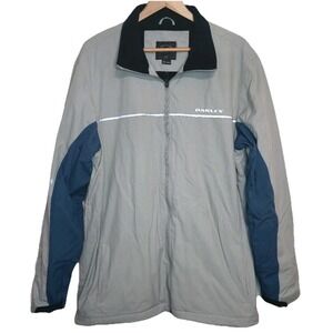 Oakley‎ Jacket Mens XL Fleece Lined Reflective Zip Stand Collar Logo Snap Cuffs